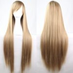 New 80cm Straight Sleek Long Full Hair Wigs w Side Bangs Cosplay Costume Womens  Medium Blonde