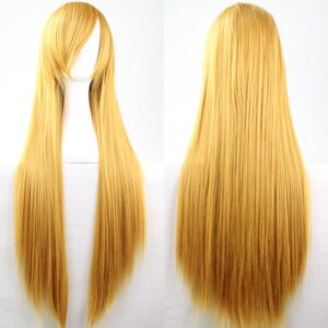 New 80cm Straight Sleek Long Full Hair Wigs w Side Bangs Cosplay Costume Womens  Golden Blonde