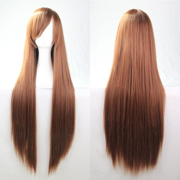 New 80cm Straight Sleek Long Full Hair Wigs w Side Bangs Cosplay Costume Womens  Brown