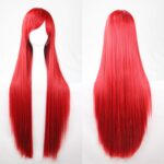 New 80cm Straight Sleek Long Full Hair Wigs w Side Bangs Cosplay Costume Womens  Red