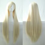 New 80cm Straight Sleek Long Full Hair Wigs w Side Bangs Cosplay Costume Womens  Light Blonde