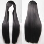 New 80cm Straight Sleek Long Full Hair Wigs w Side Bangs Cosplay Costume Womens  Black