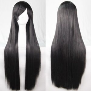 New 80cm Straight Sleek Long Full Hair Wigs w Side Bangs Cosplay Costume Womens  Black