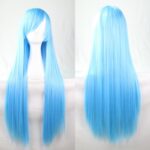 New 80cm Straight Sleek Long Full Hair Wigs w Side Bangs Cosplay Costume Womens  Aqua