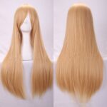 New 80cm Straight Sleek Long Full Hair Wigs w Side Bangs Cosplay Costume Womens  Blonde