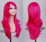 70cm Wavy Curly Sleek Full Hair Lady Wigs w Side Bangs Cosplay Costume Womens  Hot Pink