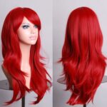 70cm Wavy Curly Sleek Full Hair Lady Wigs w Side Bangs Cosplay Costume Womens  Red