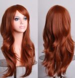 70cm Wavy Curly Sleek Full Hair Lady Wigs w Side Bangs Cosplay Costume Womens  Brown