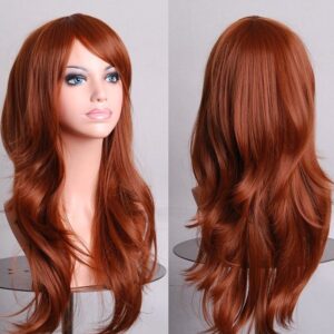 70cm Wavy Curly Sleek Full Hair Lady Wigs w Side Bangs Cosplay Costume Womens  Brown