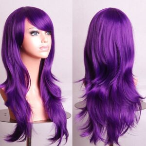 70cm Wavy Curly Sleek Full Hair Lady Wigs w Side Bangs Cosplay Costume Womens  Purple