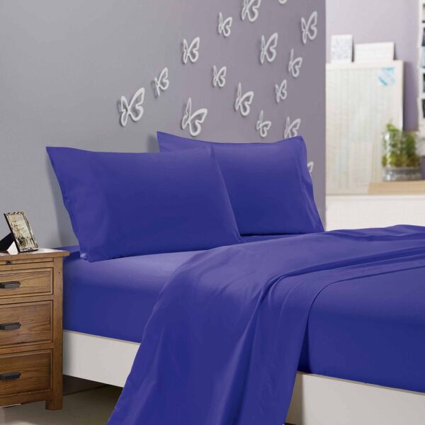 1000TC Ultra Soft Double Size Bed Royal Blue Flat & Fitted Sheet Set