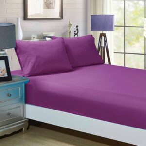 1000TC Ultra Soft Fitted Sheet & 2 Pillowcases Set - King Size Bed - Purple