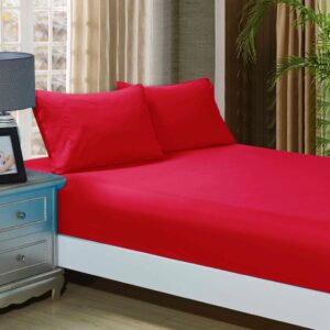 1000TC Ultra Soft Fitted Sheet & 2 Pillowcases Set - King Size Bed - Red