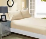 1000TC Ultra Soft Fitted Sheet & 2 Pillowcases Set - King Size Bed - Beige