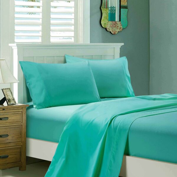 1000TC Ultra Soft King Single Size Bed Teal Flat & Fitted Sheet Set