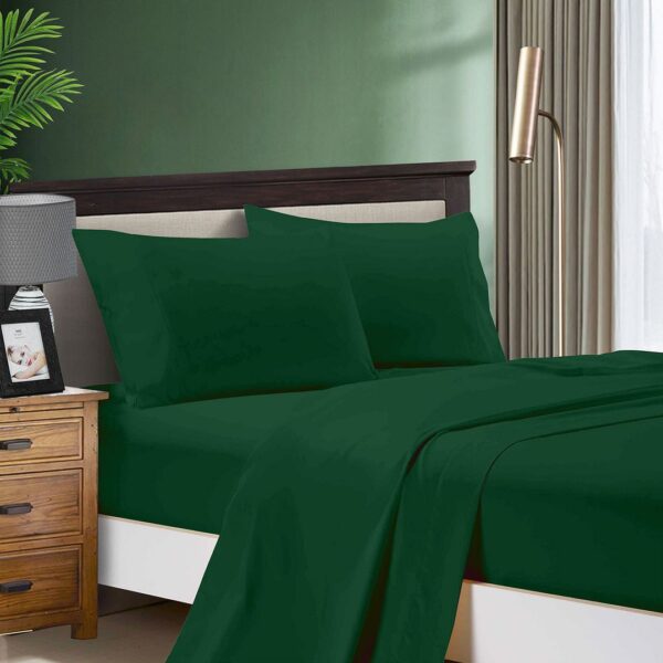 1000TC Ultra Soft Queen Size Bed Dark Green Flat & Fitted Sheet Set