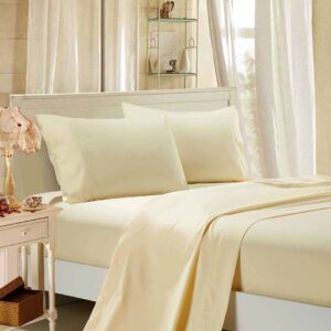 1000TC Ultra Soft Super King Size Bed Yellow Cream Flat & Fitted Sheet Set