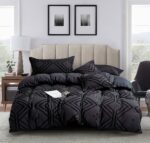 Tufted Textured Jacquard King Size Black Duvet Quilt Cover Set