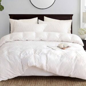 Tufted Diamond Jacquard King Size White Duvet Quilt Cover Set