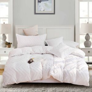 Tufted Boho Wave Jacquard King Size White Duvet Quilt Cover Set