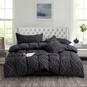 Tufted Boho Wave Jacquard King Size Black Duvet Quilt Cover Set