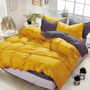 1000TC Reversible King Size Yellow and Grey Duvet Quilt Cover Set