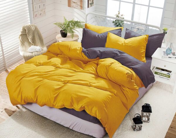 1000TC Reversible Queen Size Yellow and Grey Duvet Quilt Cover Set