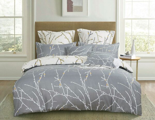 Tree Reversible King Size Grey Duvet Quilt Cover Set