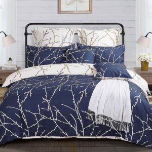 Tree Reversible King Size Blue Duvet Quilt Cover Set