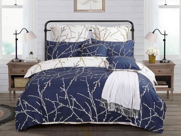 Tree Reversible King Size Blue Duvet Quilt Cover Set