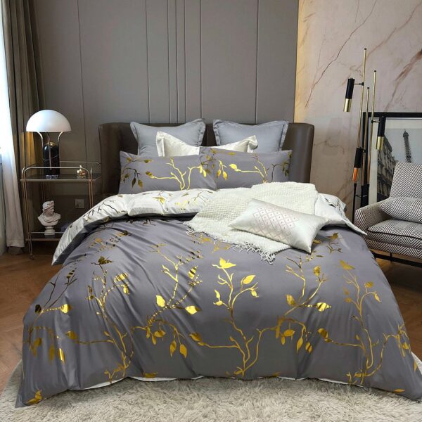 Reversible Design Grey King Size Bed Quilt/Duvet Cover Set