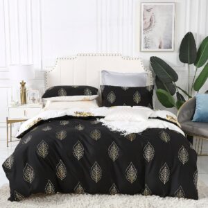 Reversible Design King Size Black Gold Duvet Quilt Cover Set