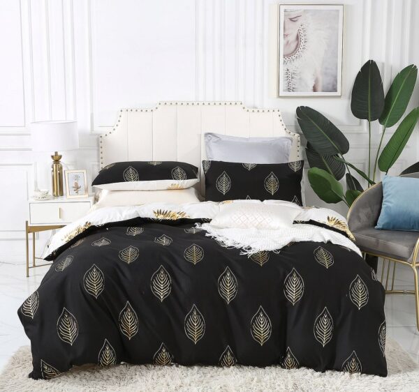 Reversible Design King Size Black Gold Duvet Quilt Cover Set