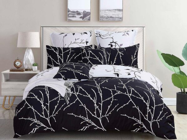 Tree Reversible Queen Size Bed Quilt/Duvet Cover Set Black