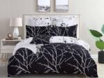 Tree Reversible Super King Size Bed Quilt/Duvet Cover Set Black