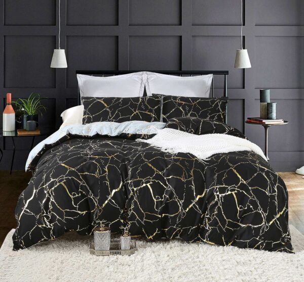 Reversible Design Super King Size Black Duvet Quilt Cover Set