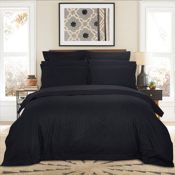 1000TC Ultra Soft Striped King Size Black Duvet Quilt Cover Set