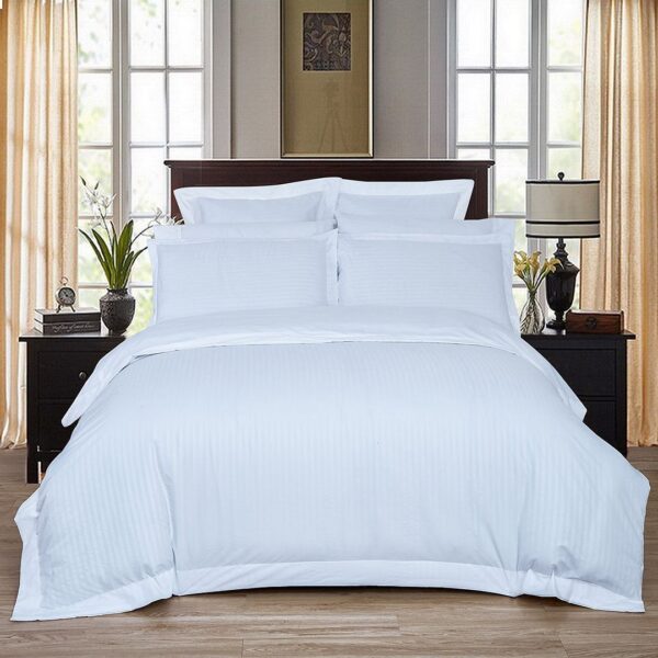 1000TC Ultra Soft Striped Queen Size White Duvet Quilt Cover Set