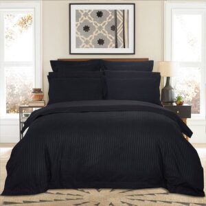 1000TC Ultra Soft Striped Queen Size Black Duvet Quilt Cover Set