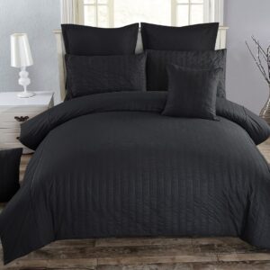 Seersucker Double Size Black Duvet Quilt Cover Set