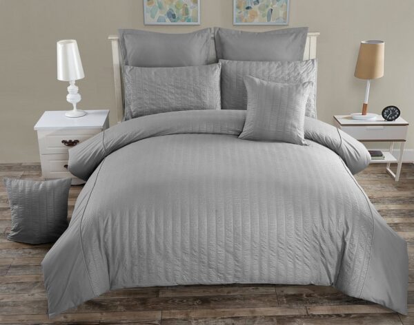 Seersucker Double Size Grey Duvet Quilt Cover Set