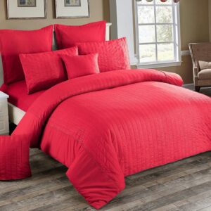 Seersucker Super King Size Quilt/Duvet Cover Set - Red