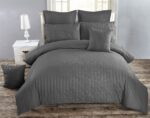 Seersucker Super King Size Charcoal Duvet Quilt Cover Set