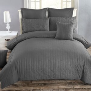 Seersucker Super King Size Charcoal Duvet Quilt Cover Set