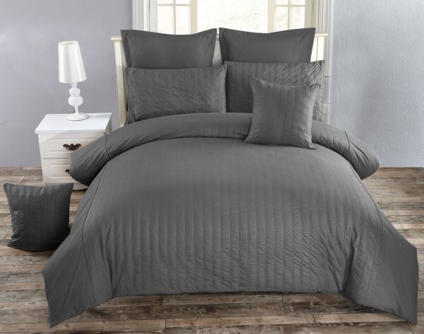 Seersucker Super King Size Charcoal Duvet Quilt Cover Set