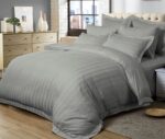 1000TC Ultra Soft Striped King Size Grey Duvet Quilt Cover Set