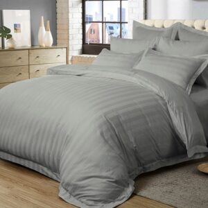 1000TC Ultra Soft Striped King Size Grey Duvet Quilt Cover Set