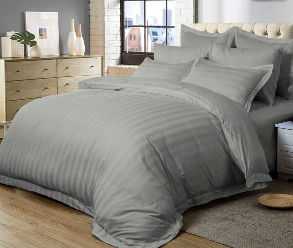 1000TC Ultra Soft Striped King Size Grey Duvet Quilt Cover Set