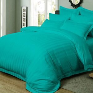 1000TC Ultra Soft Striped King Size Teal Duvet Quilt Cover Set