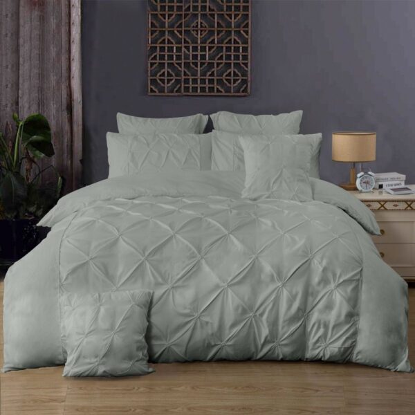 Diamond Pintuck Double Size Grey Duvet Quilt Cover Set